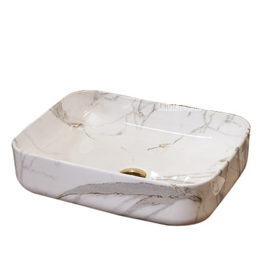 European Style Home Bathroom Rectangle Ceramic Sink Single Hole Hand Wash Sink Modern Simple Hotel Above Counter Basin Bowl: F