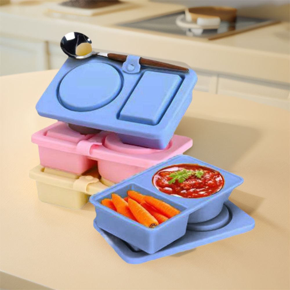 Conteneurs de collations réutilisables en Silicone, boîte à serpent pliable et étanche à Double compartiment avec couvercle, conteneurs d'assaisonnement de Sauce pour la maison