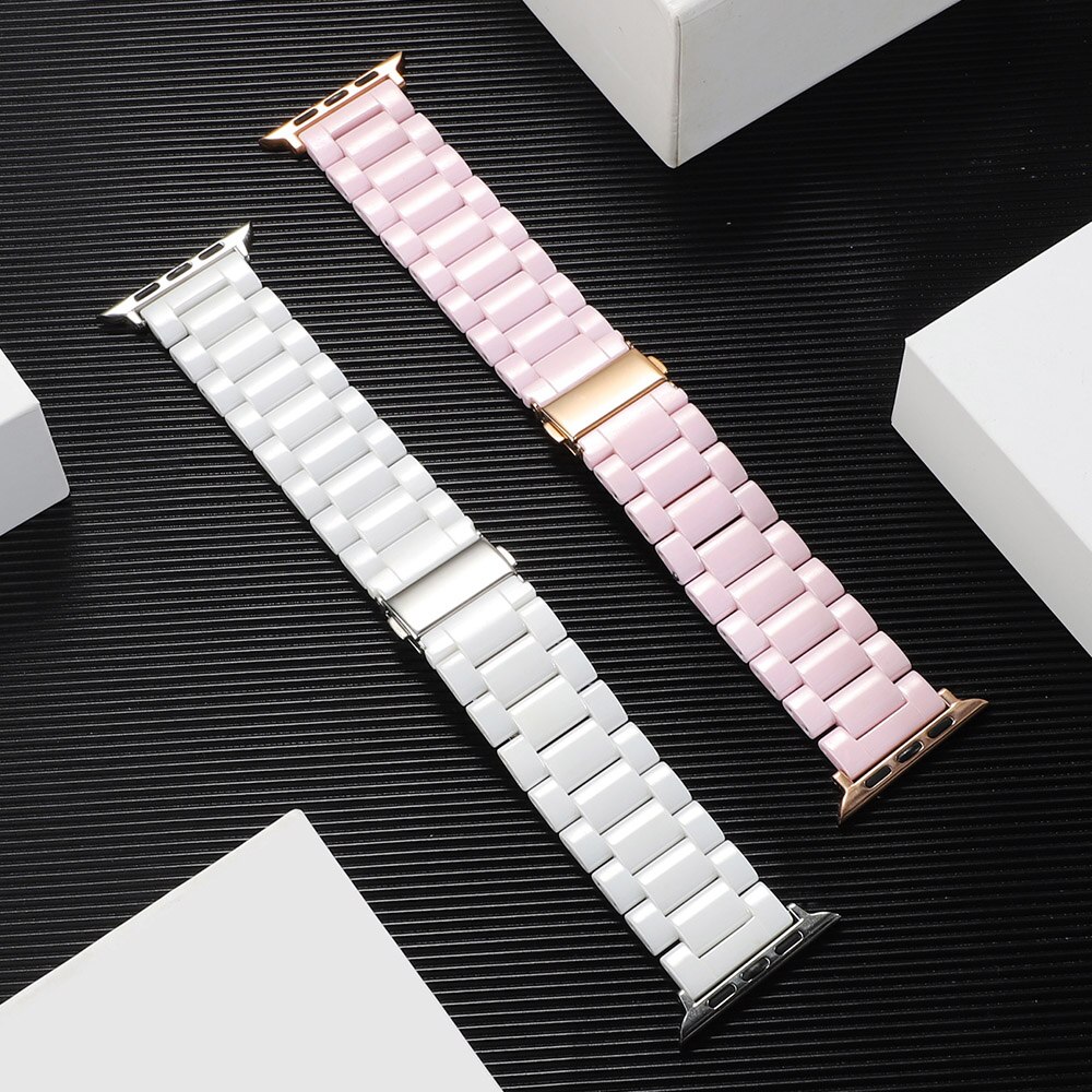 Pulsera de cerámica Lisa para Apple Watch SERIE DE gomillas 5 4 3 2 1 correa de muñeca para iWatch 40mm 38mm 42mm 44mm negro/Blanco/cinturón rosado
