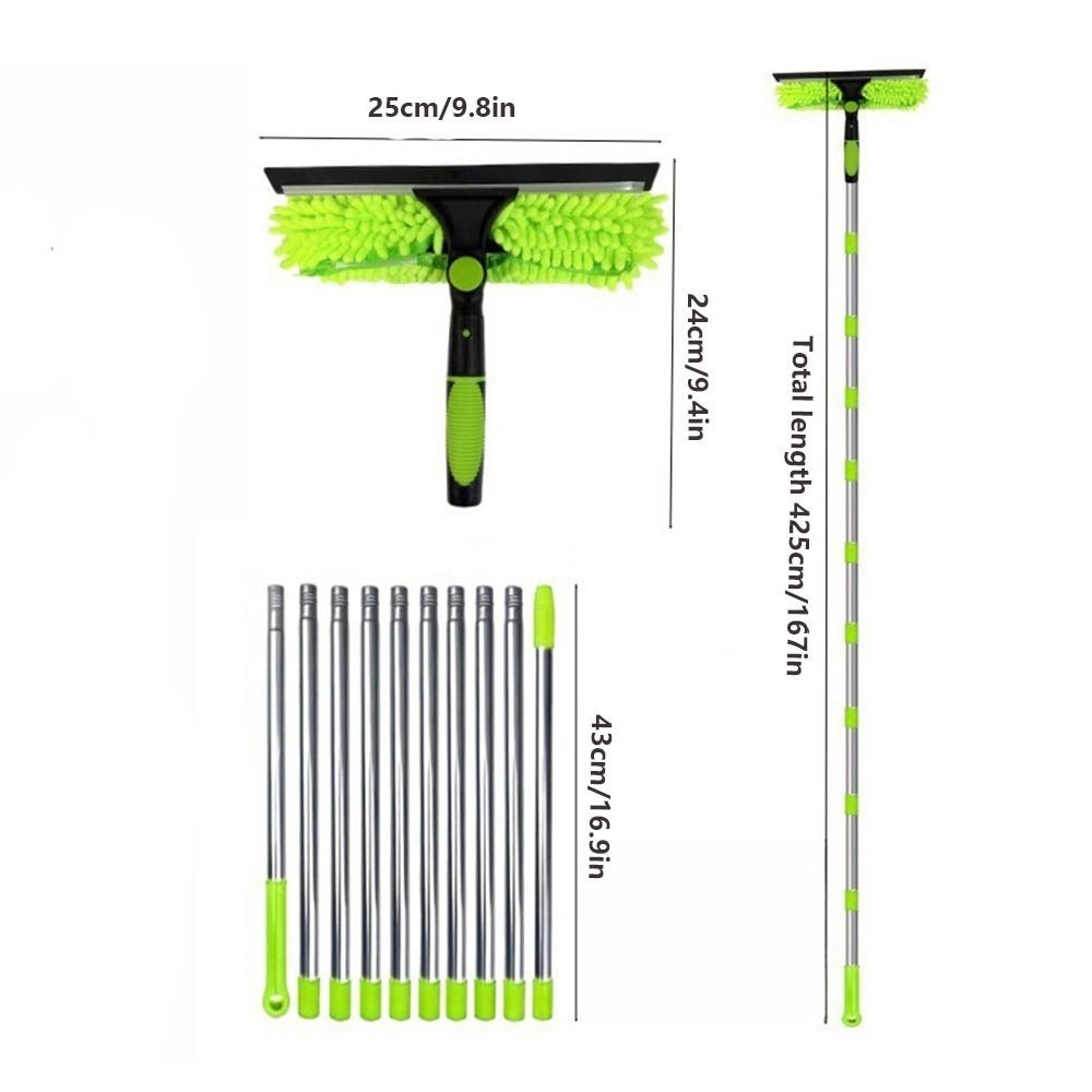 Long Duster Window Cleaning Squeegee Dusting Cleaning Extension Pole Ceiling Duster 2 In 1 Washing Dust Remover