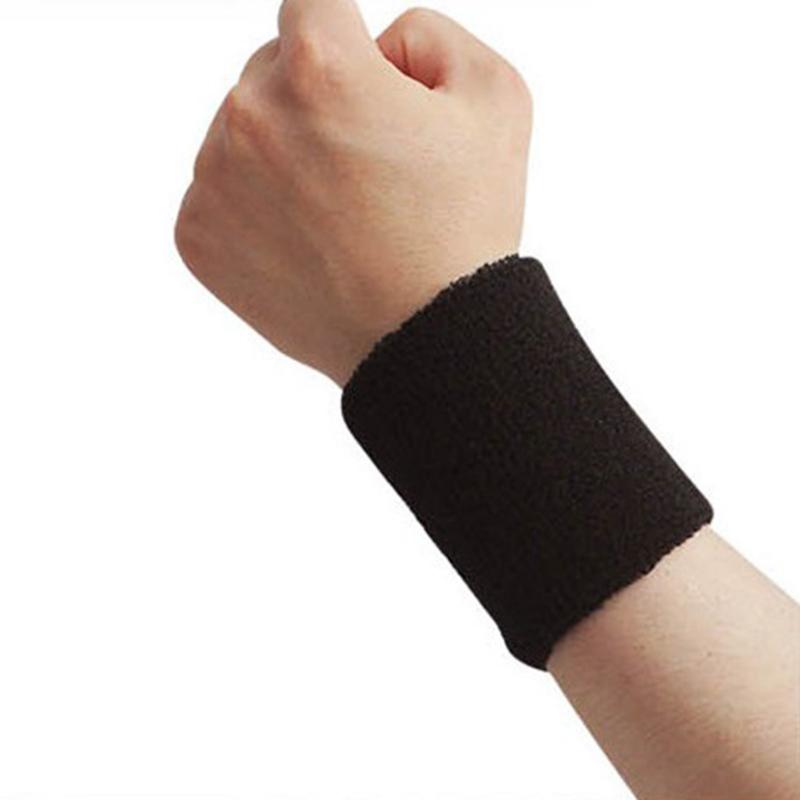 1 st handled svettband tyg bomull tennis sport armband volleyboll gym handledsstöd stöd svett band handduk armband skydd: Svart