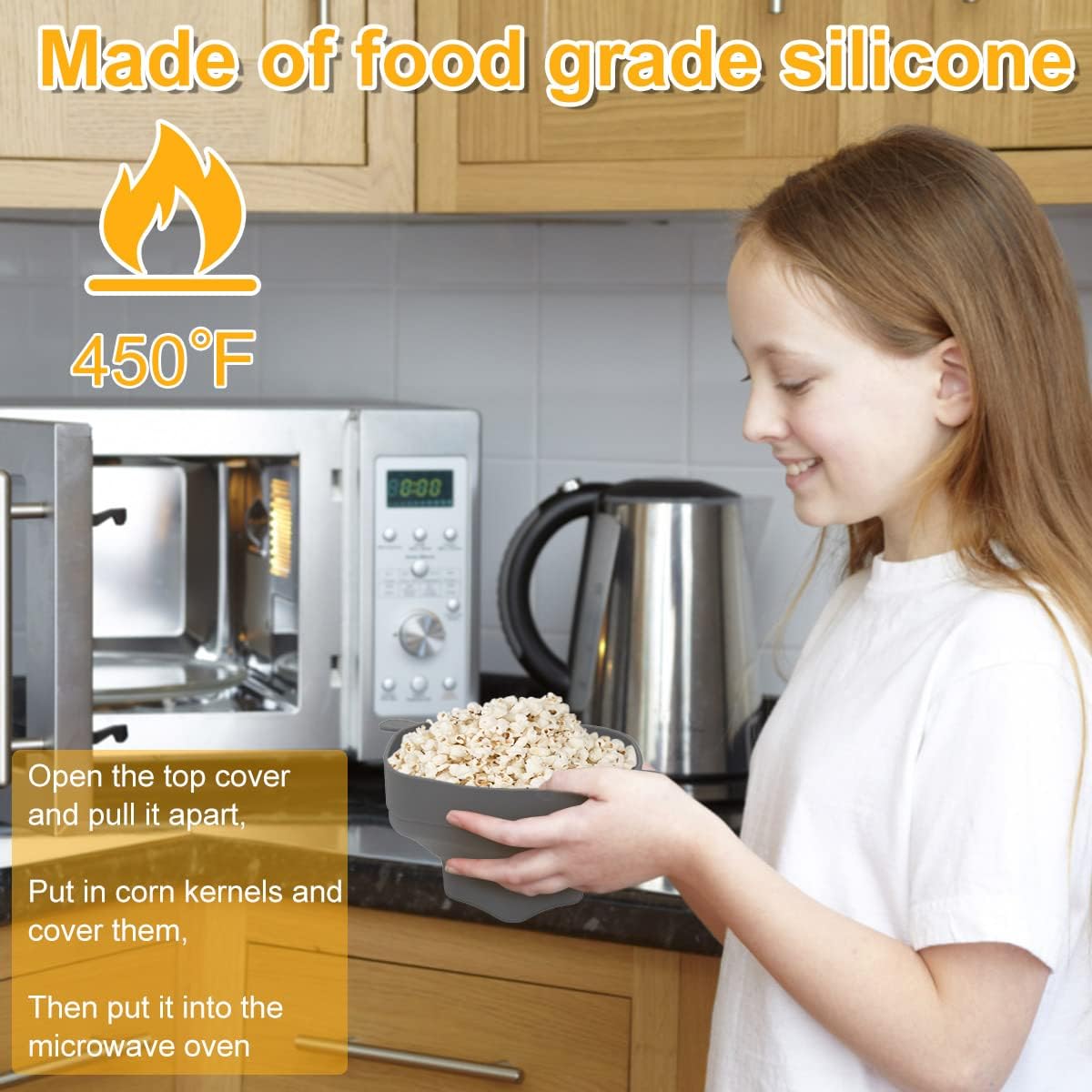 Cuenco de palomitas de maíz de silicona, horno microondas, máquina de palomitas de maíz con tapa, Popper plegable, soporte de cubo familiar, herramientas de cocina para hornear