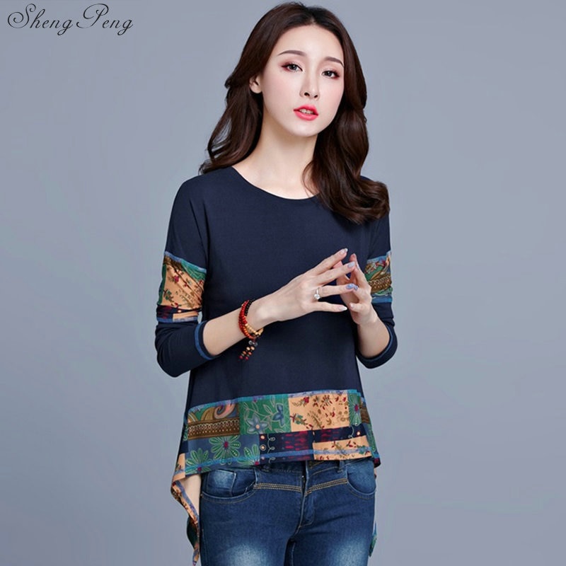 Traditional chinese blouse shirt tops for women mandarin collar oriental shirt blouse female cheongsam top V1601