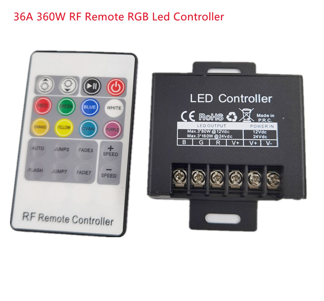 36A 360W Rf Afstandsbediening Rgb Led Controller 20 Toetsen Afstandsbediening Voor 3528 5050 Rgb Led Strip Verlichting DC12-24V