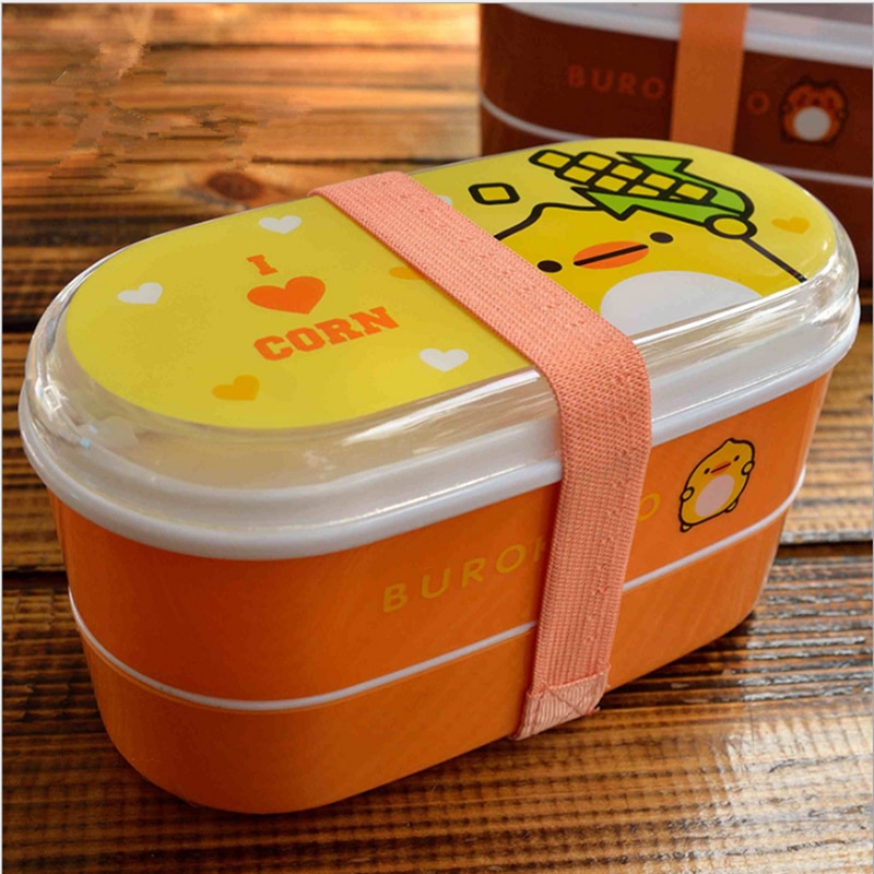 Cartoon Gezonde Plastic Lunchbox 600Ml Bento Dozen Voedsel Container Servies Lunchbox Bestek