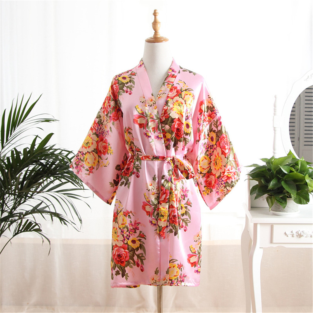 Vrouwen Badjas Sexy Losse Bruiloft Gewaad Casual Lounge Nachtkleding Kimono Print Pioen V-hals Mini Home Kleding: Black