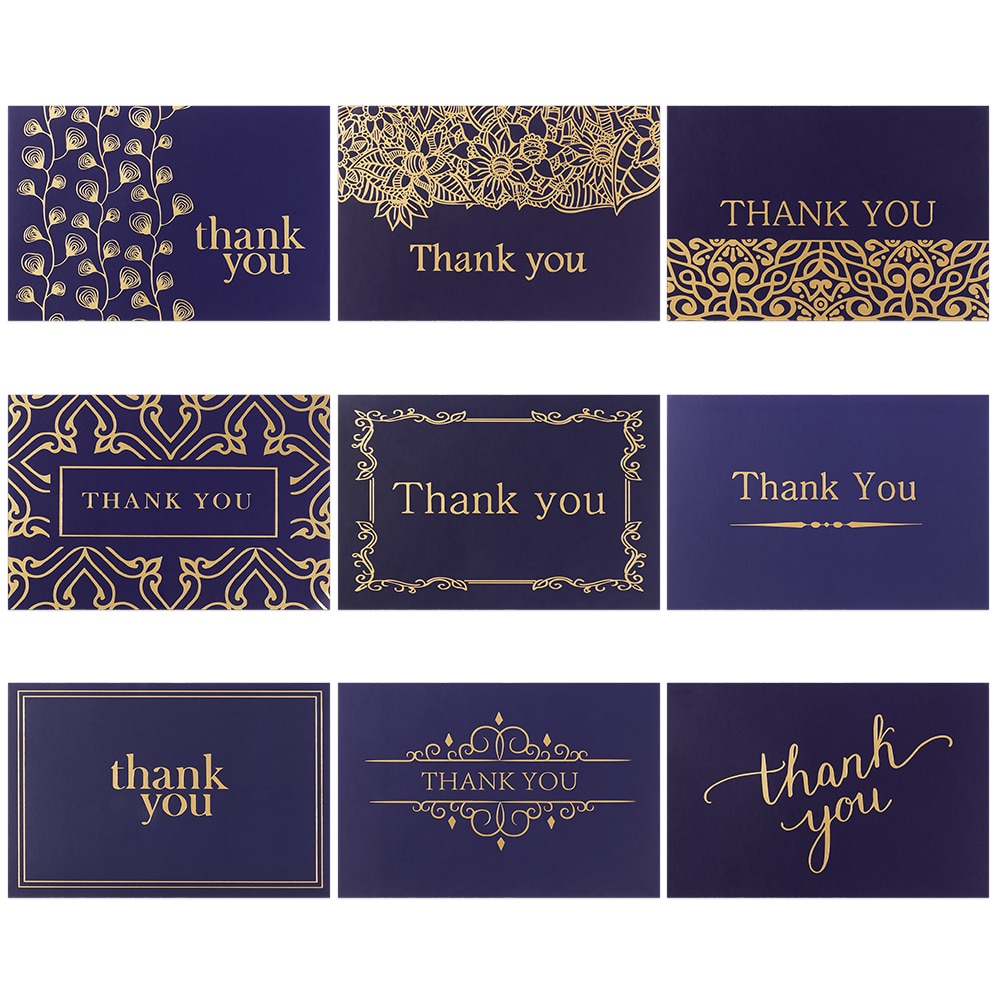 5pcs Gold Embossed Thank You Cards Blank Note Cards with Envelopes Letter Greeting Cards Perfect Business Wedding Cards