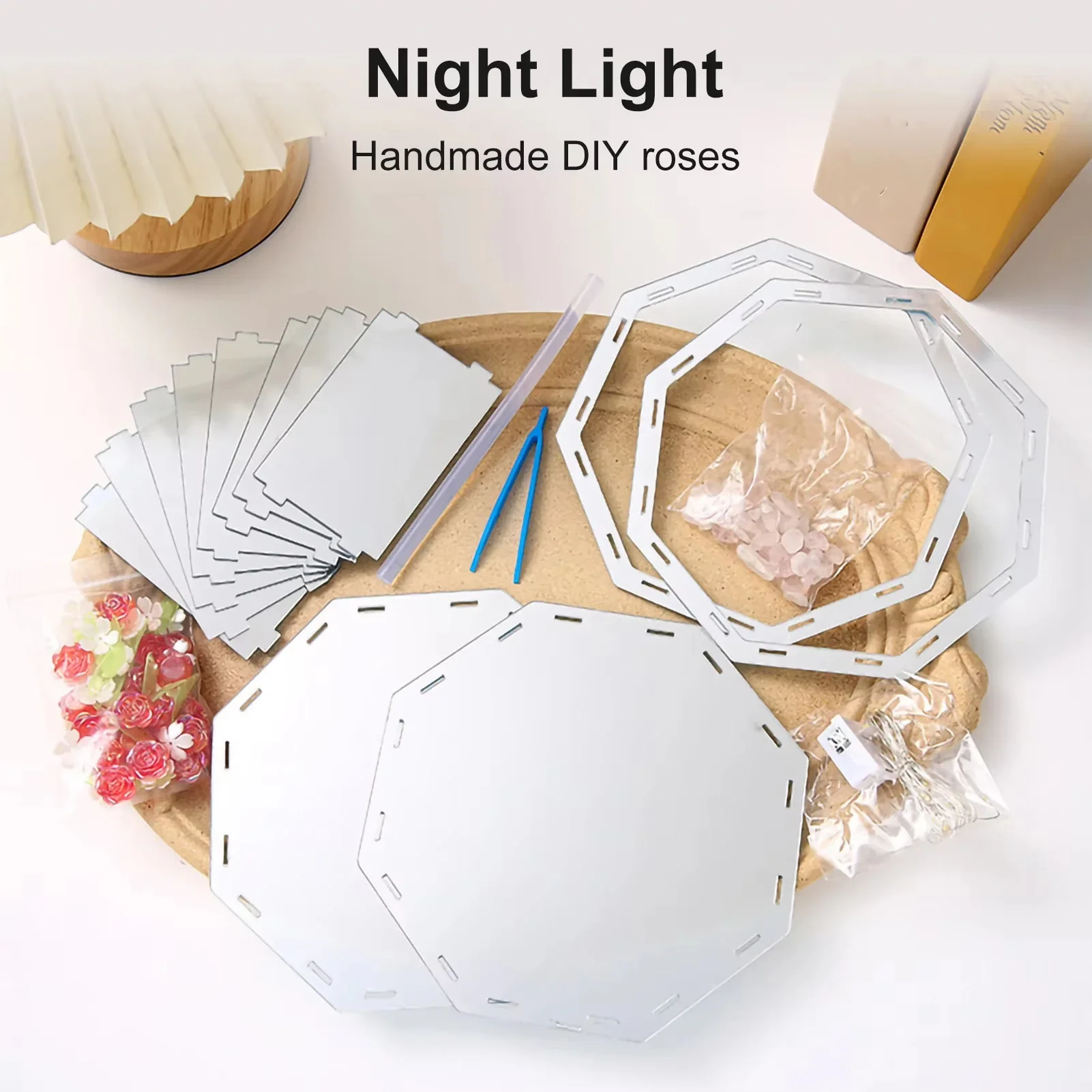 Diy tulipan nattlampe led dekorativ blomsternattlampe magisk kube bordlampe og speil til bilpynt jul
