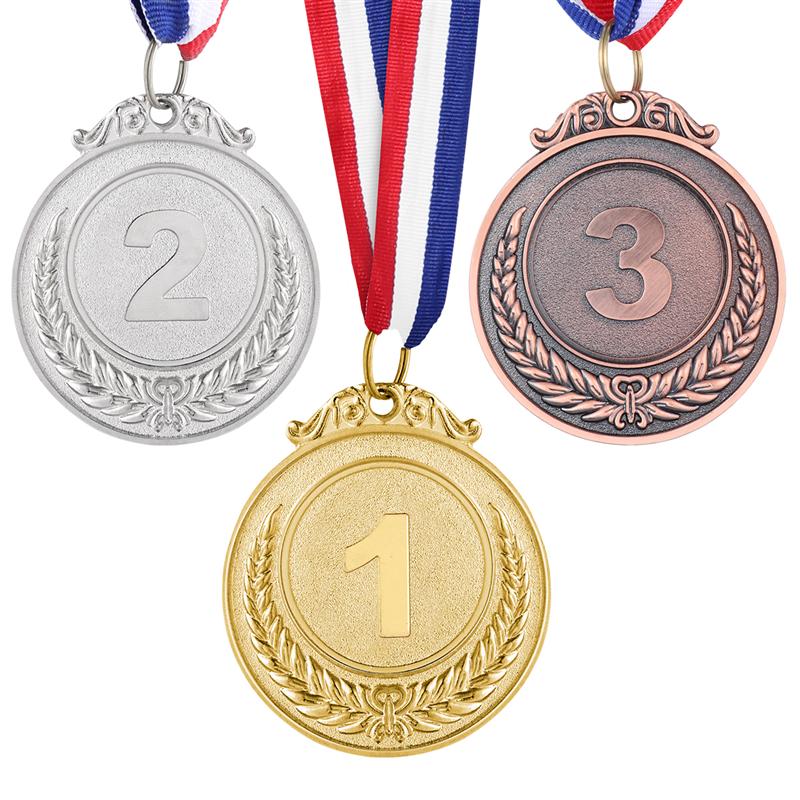 Toyandona 3Pcs Metalen Award Medailles Met Hals Lint Goud Zilver Brons Voor Sport Of Een Diameter 5.1Cm Kleine tarwe Patroon 123