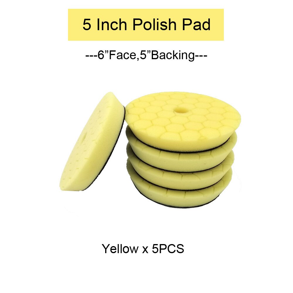 HUTU 3/5/6 Inch Sponge Polishing Pad Waxing Buffing Pads Kit Glossy Pad 125mm Car Headlights Polishing Disc For RO/DA Polishier: 5inch Yellow x5pc