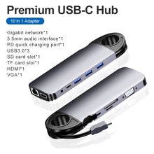 10 In1 Opslag Usb C Hub 4K Hdmi Usb 3.0TF Vga Adapter RJ45 Netwerk Dock Voor Macbook Pro/Air USB-C 3.5Mm Audio Type C