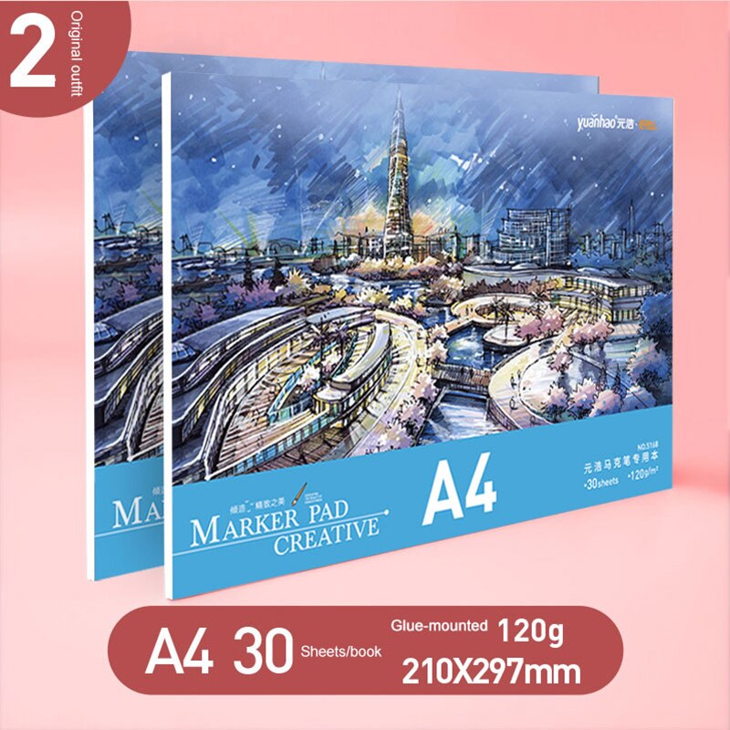 Drawing Paper Mark Pen Drawing Book Cartoon Opaque Paper A3/A4/B5 Mark Pen Color Acrylic Drawing Book Graffiti Art Book: 2pcs A4