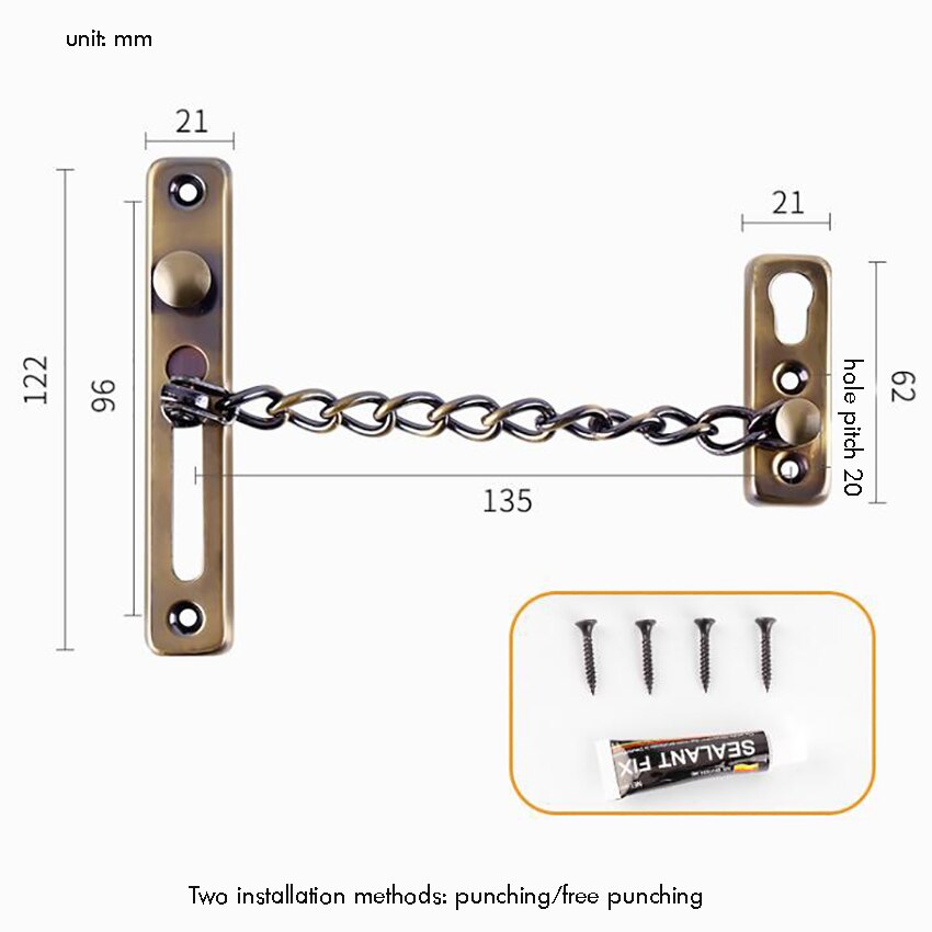 2 Way Install Thick Door Chain Lock with Spring Stainless Steel Door Security Chain Guard, Heavy Duty Latch Lock for Inside Door: Green bronze