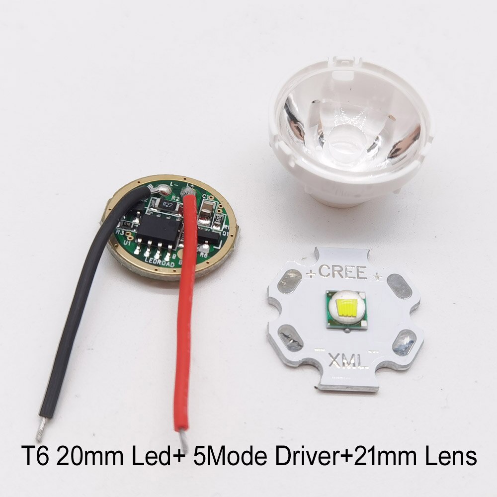 Cree Xm-L Led T6 Wit Licht Met 20 Mm Ster Pcb + 3.7V 5 Modes Led Driver + T6 15 Graden Led Lens Met Base Holder Kit: Kit 20mm led lens.D