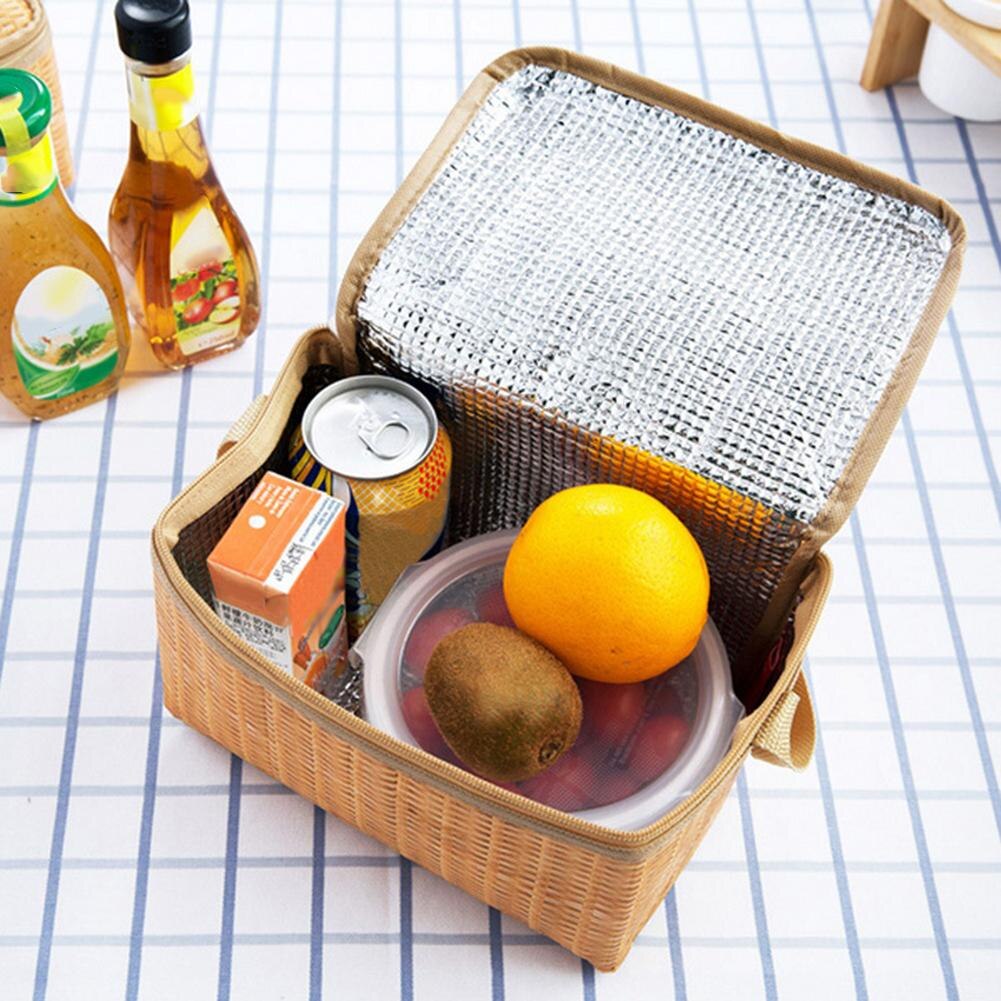 Tragbare Weide Rattan draussen Picknick Tasche Wasserdicht Geschirr Isolierte Thermische Kühler Lebensmittel Container Warenkorb für Camping Picknick