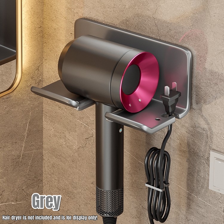 Support pour sèche-cheveux, support pour lisseur de cheveux, étagères sans clous pour salle murale, salle de bain, étagère de rangement murale pour la maison: Grey