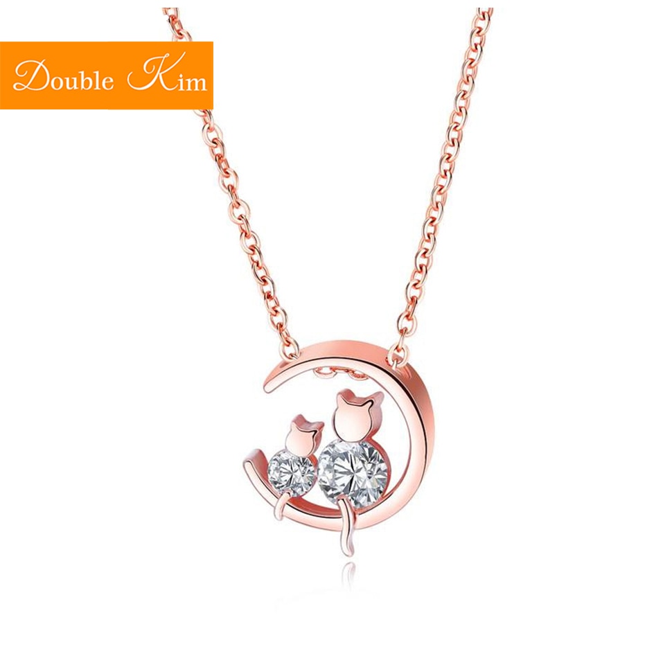 Moon Cat Pendant Necklace Rose Gold Color Titanium Stainless Steel Material Necklaces Women Trendy Jewelry