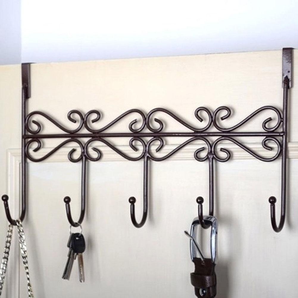 Metalen 5-Haak Achter Deur Hanger Tas Kleren Sleutel Sjaal Opknoping Houder Organizer