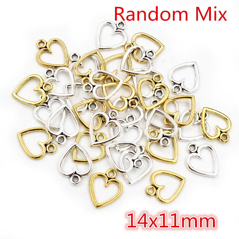 100 piezas imagen Color corazones huecos geometría colgante de aleación de Metal bricolaje collar pulsera pendientes: Rodio plateado