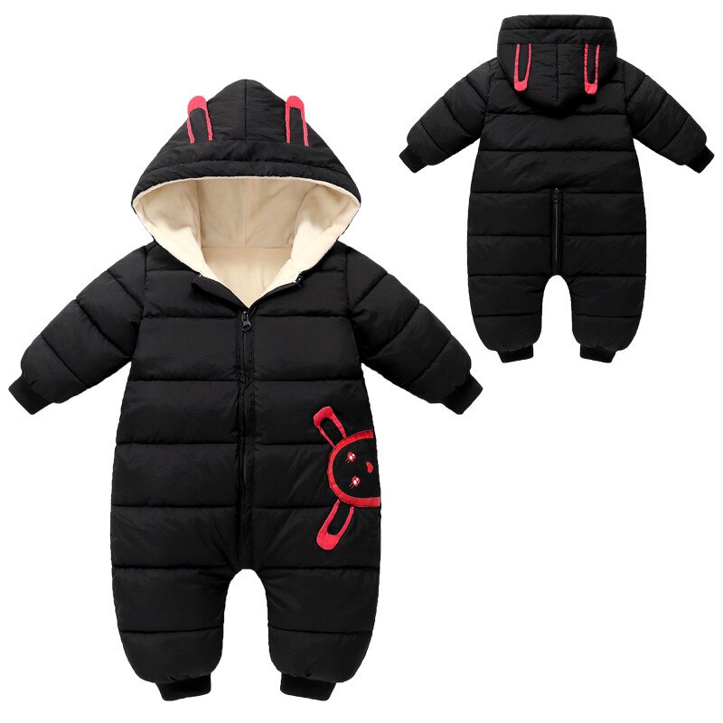 Overalls Winter Jumpsuit Pasgeboren Plus Fluwelen Snowsuit Sneeuw Slijtage Jas Jongen Warme Romper Down Katoen Meisje Kleding Bodysuit: Black / 80CM