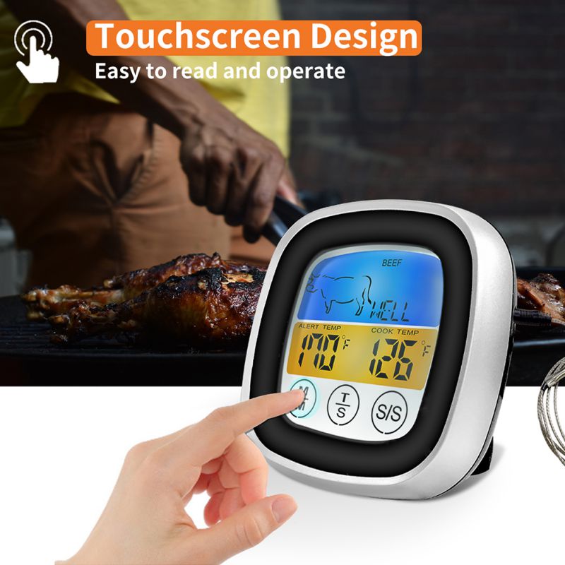 Digital BBQ Meat Thermometer Grill Kitchen Oven Thermomet With Timer Stainless Steel Probe Cooking Barbecue Thermometer