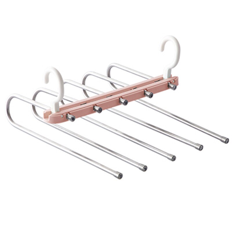 5-in-1 Drying Rack Hanger Wardrobe Finishing Double Hook Stainless Steel Folding Pants Rack Five In One Dual Drying Rack Hanger: 1PC Pink