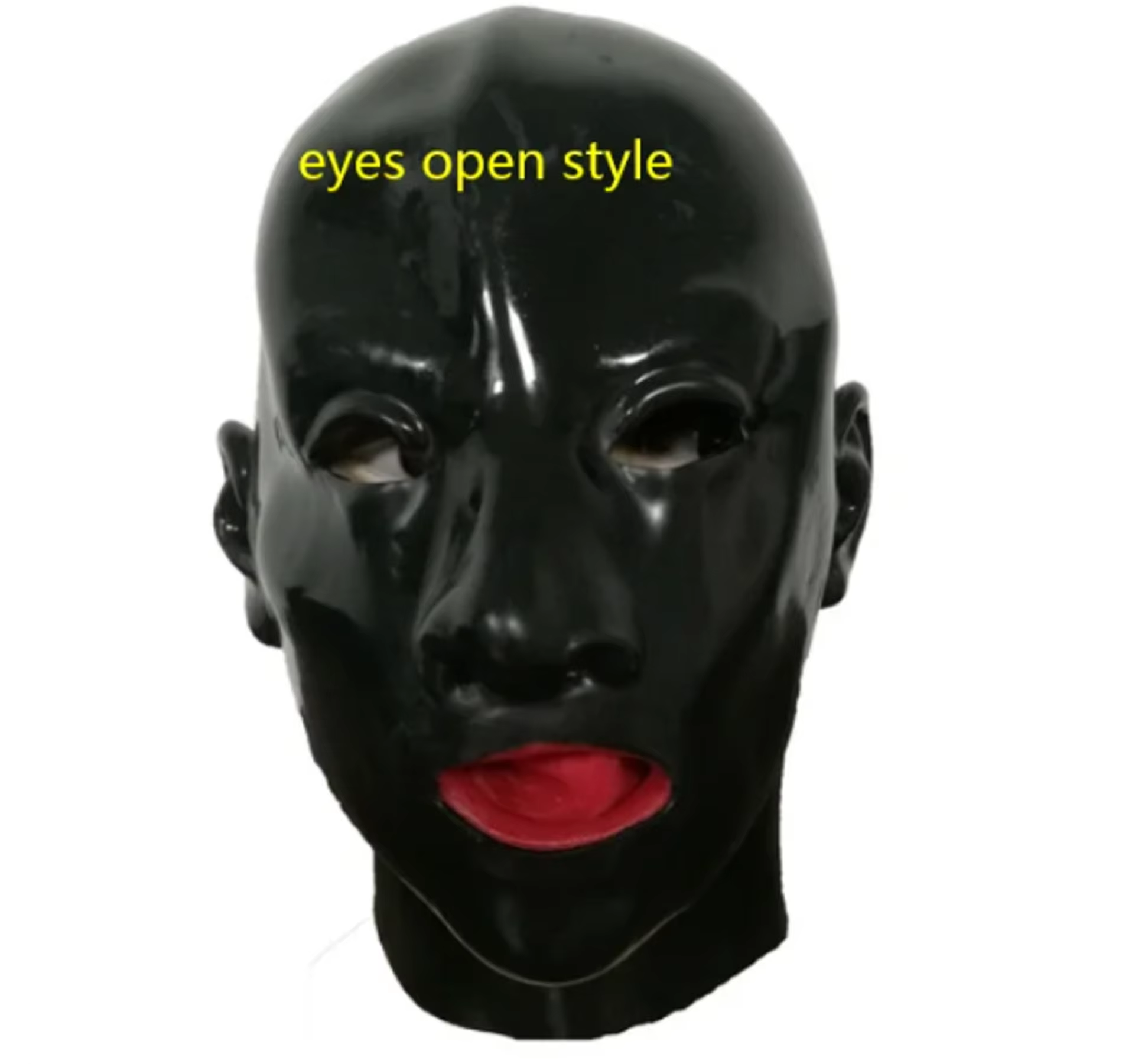 Molde de cabeza completa máscara de látex fetiche abierto cerrado capucha de goma con rojo para hombre y mujer dientes de boca funda de labio lengua tubo de nariz: Beige