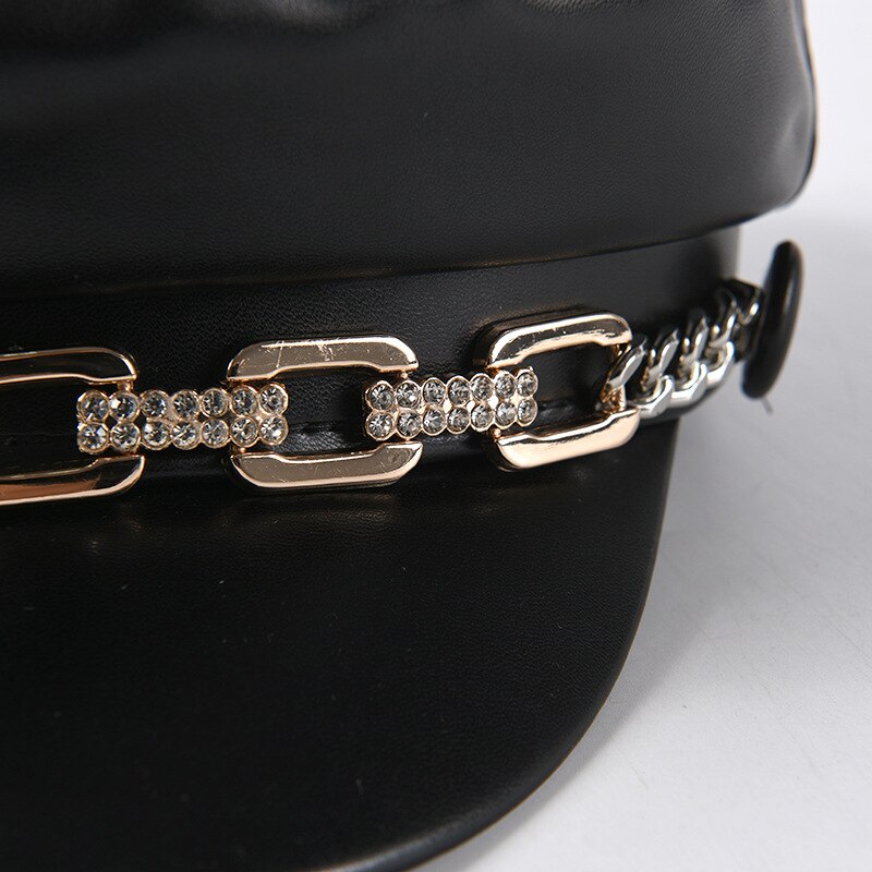 Hoed Vrouwen Herfst En Winter Koreaanse Stijl Pu Lederen Eendenbek Hoed Keten Mode Baret Stijl Winter Outdoor Cap