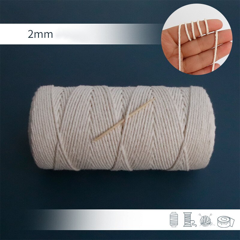 Corde de dentelle en coton naturel torsadé à la main, 1/2/3/4/5/6/8/10mm, tissage artisanal pour faire des cintres à plantes, décoration murale: 2mm 100meter