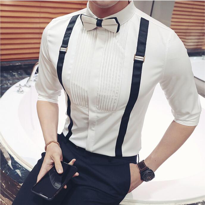 Odzież męska butikowa z czystej bawełny z kołnierzykiem z klapami, casualowa, biznesowa, męska, klubowa, dopasowana, półrękawowa, wizytowa , 5xl