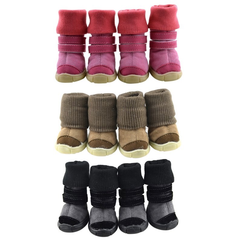 Huisdier Winter schoenen antislip Cotton Lederen Kasjmier Warm Booties Laarzen Riem Decoratie Hond Herfst winter Schoenen Schoeisel Voor honden