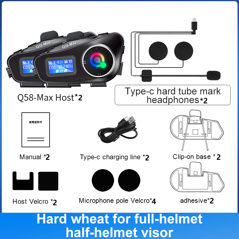 Q58 Max Motorhelm Bluetooth Intercom IP65 Waterdichte Intercom Afstand 500 Meter Multi-Scène Gemengde Muziek delen: WHITE