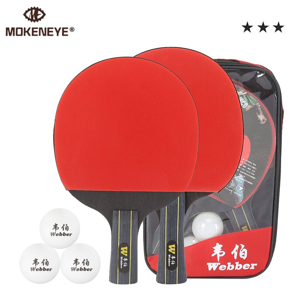 3 Star 2PCS Ping Pong Paddle Racket Long Short Handle Table Tennis Training Fitness Amateur Beginner Practice