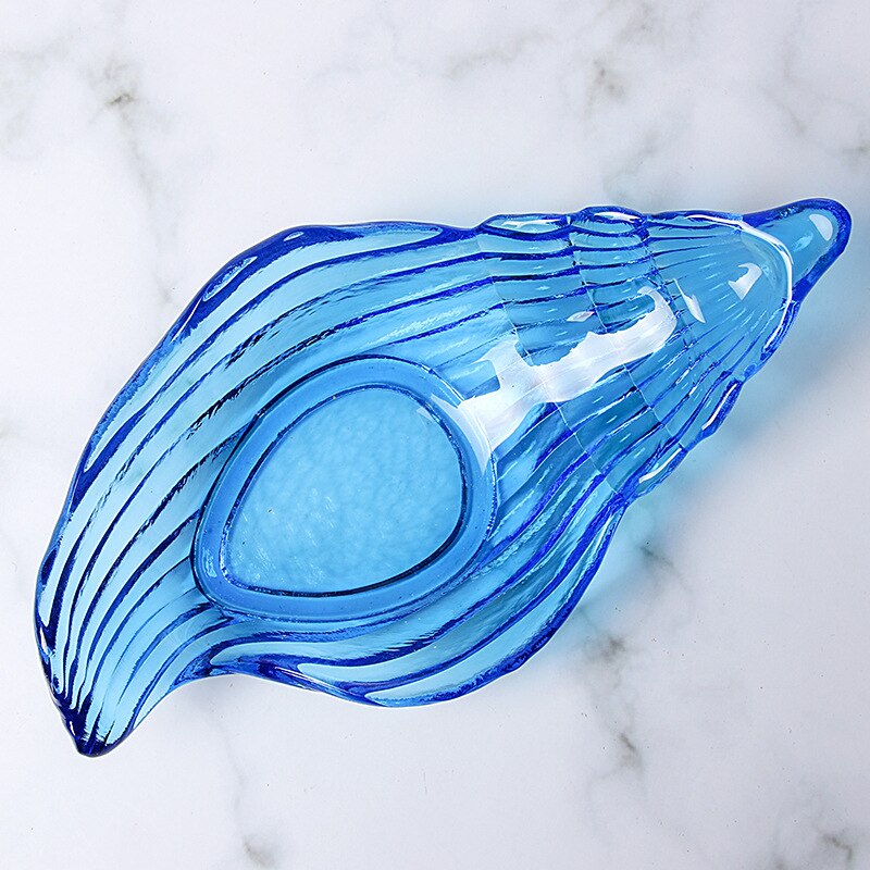 Série océan bol en verre cristal sans plomb, en forme de conque, assiette Phnom Penh, assiette à festons, étoile de mer, collation, salade: Blue conch bowl