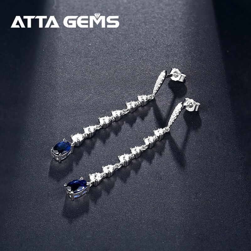 Blu Spinello sterlina Argento Lungo Orecchino di Goccia Creato Spinello Orecchino di Disegno per le Donne del Regalo S925 Monili Semplicemente Stile Originale