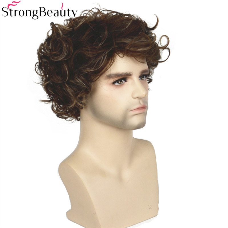 Strong Beauty Short Men Wigs Synthetic Curly Wig Color Mixing Male Hair