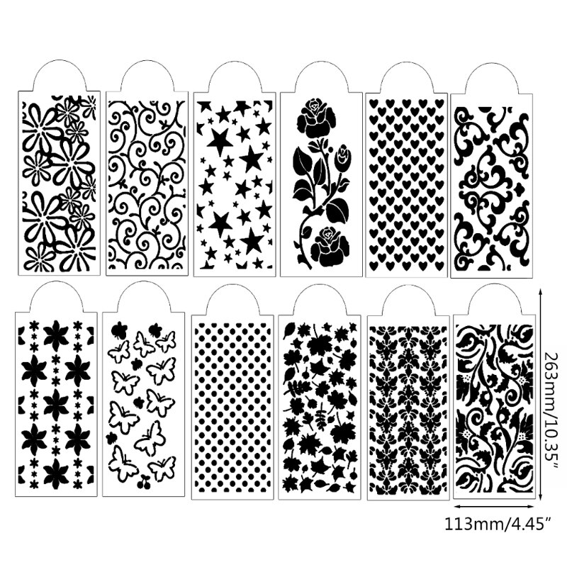 12pcs DIY Star Heart Drawing Stencils Templates Embossing Paper Card Painting Scrapbooking Stamp Album Decor B03E