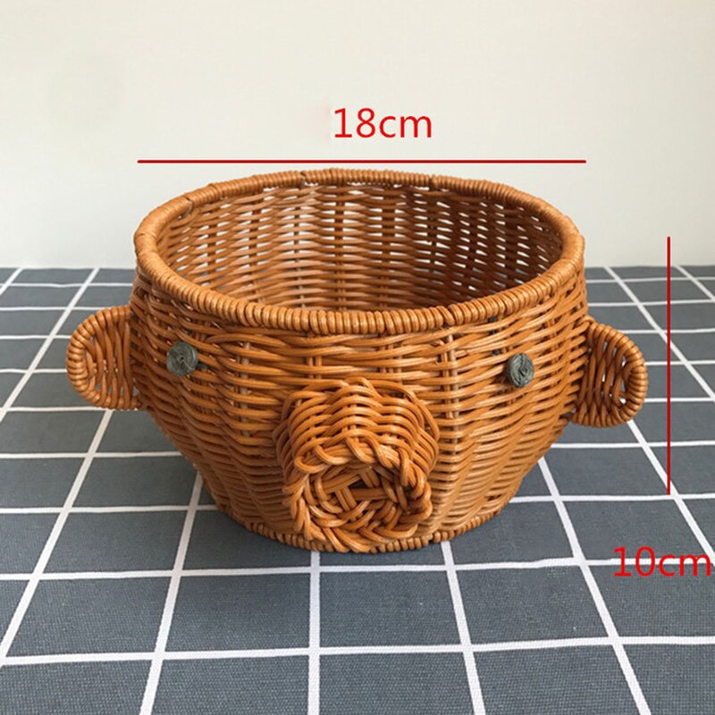Cesta tejida de ratán para frutas, cuencos de forma bonita, bandeja para aperitivos de verduras, novedad, organizador de decoración del hogar con forma de Animal hecho a mano