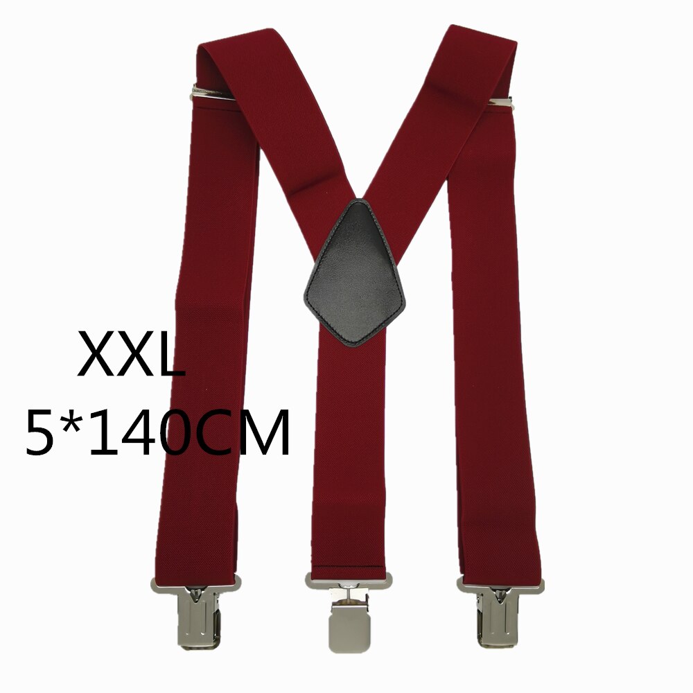 Bretelles à Clips solides pour hommes, bretelles unisexes, 50mm de Large, 5 couleurs unies, ceinture à bretelles réglables à haute élasticité pour les travaux lourds: Wine Red-140cm
