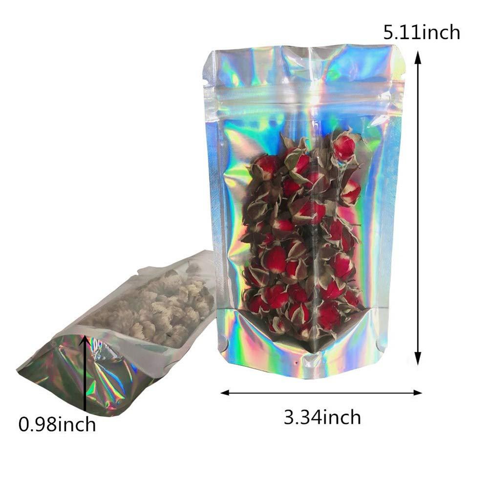 100PCS Rainbow Kleur Polyester Film Voedsel Opbergtas Verticale Deodorant Bag Transparant Aluminium Rits Pak 3.34*5.11 Inch