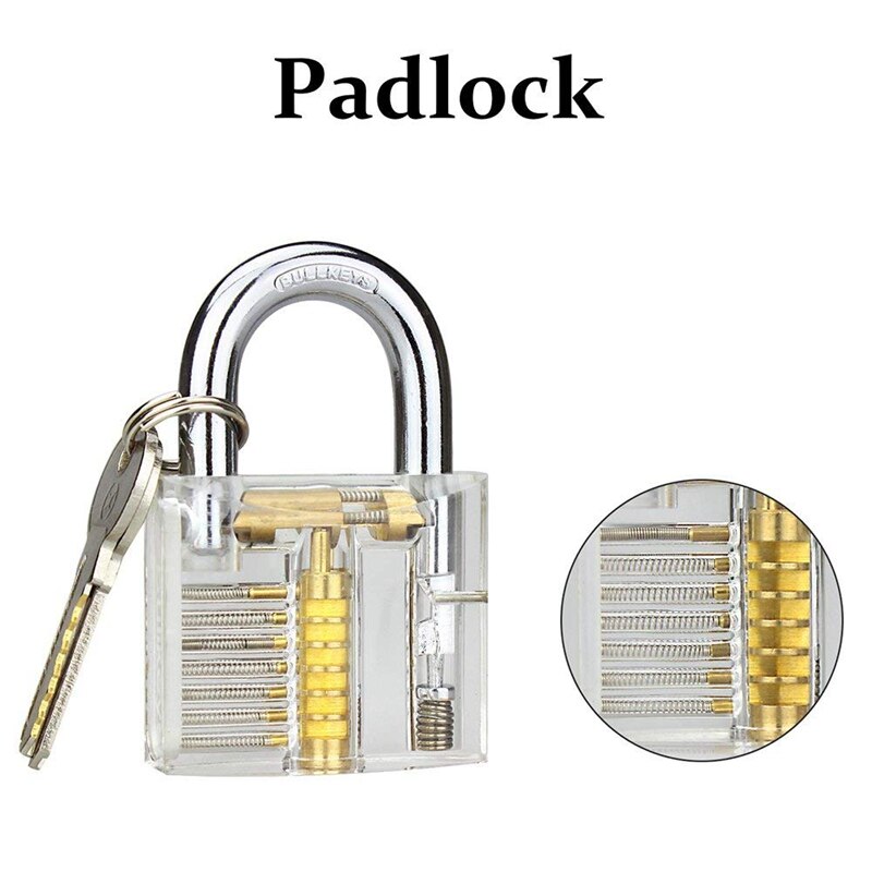 Transparent Visible Pick Cutaway Practice Padlock Lock With Broken Key Removing Hooks Lock Extractor Set Locksmith Tool