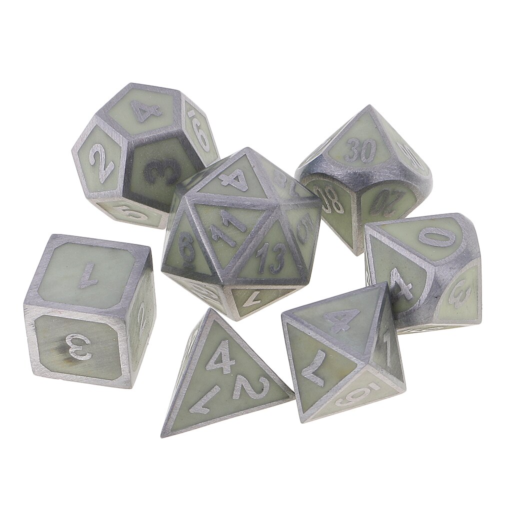 Set of 7 Multi-sided Dice D4-D20 for DND TRPG MTG Game Accessory DIY Glow In The Dark 0.62inch