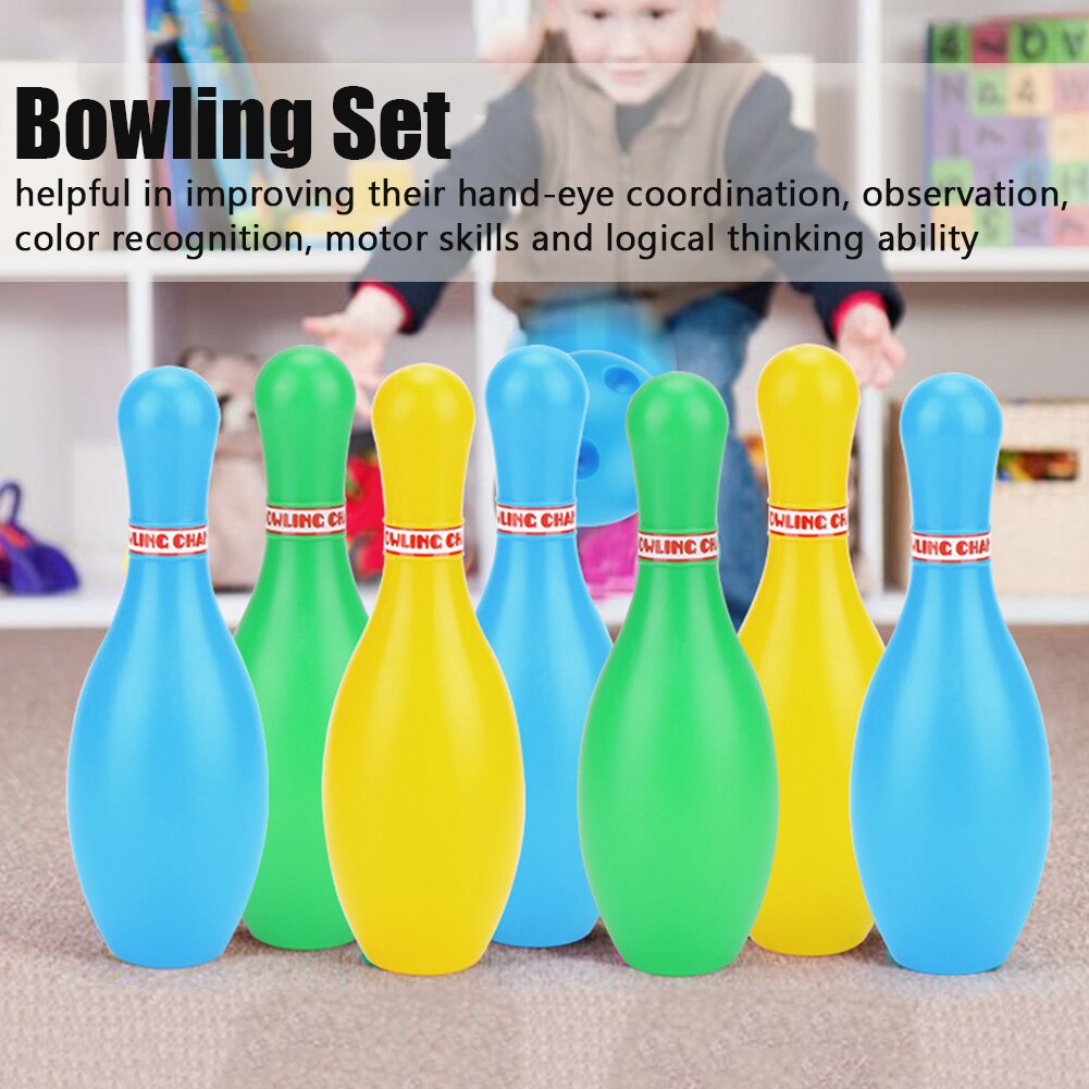 12 stk stifter bolde bowling sæt abs ikke giftig forælder barn småbørn børn familie spil sport legetøj tidlig læring indendørs udendørs hjem