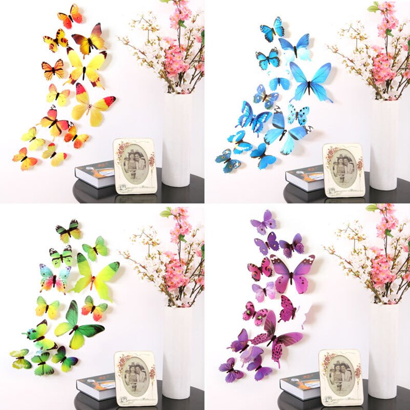 3D Butterfly Stickers Wall Decor Adhesive Butterflies Stickers Art Removable Mural Home Living Room Wall Decal Decorations