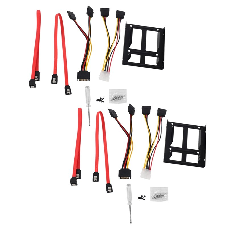 2 Set 2.5 Inch SSD To 3.5 Inch Internal Hard Disk Drive Bracket (SATA Data Cables And Power Cables Included): Default Title