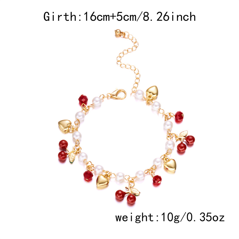 Doux mignon rouge fraise cerise coeur perle bracelet à breloques nouvelle Y2K fruits couleur or chaîne bijoux de fête 2025