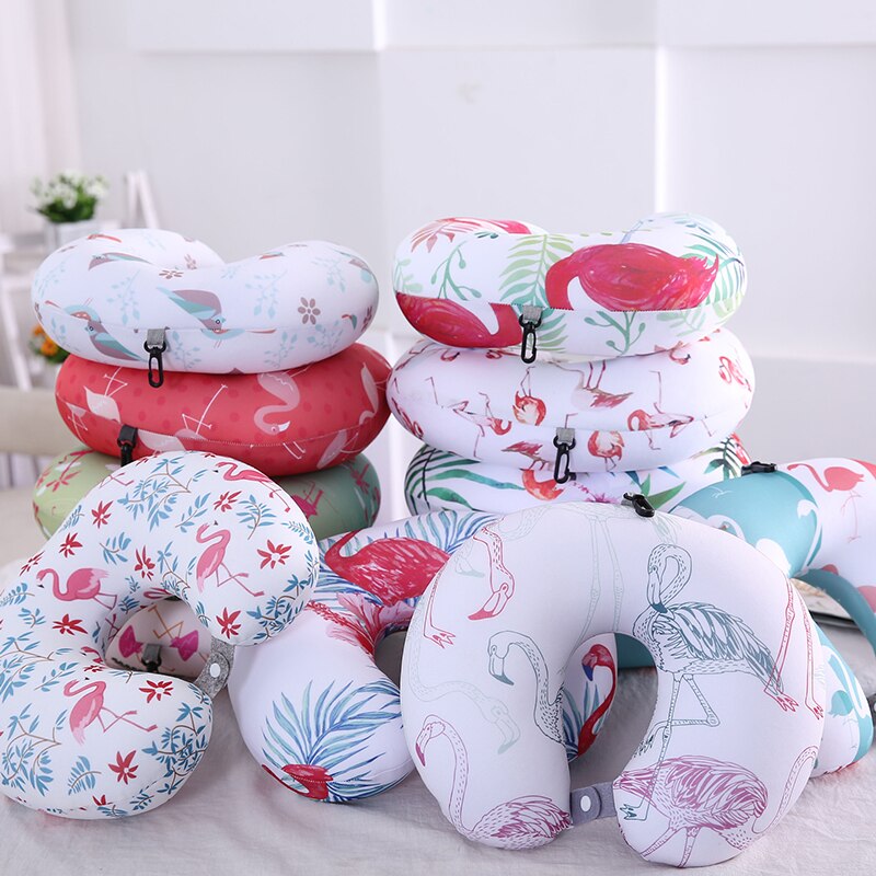 Flamingo U Shaped Travel Pillow Particles Neck Pillow Animal Printing Car Headres Super Soft Comfortable Pilow 32*32CM 1Pcs