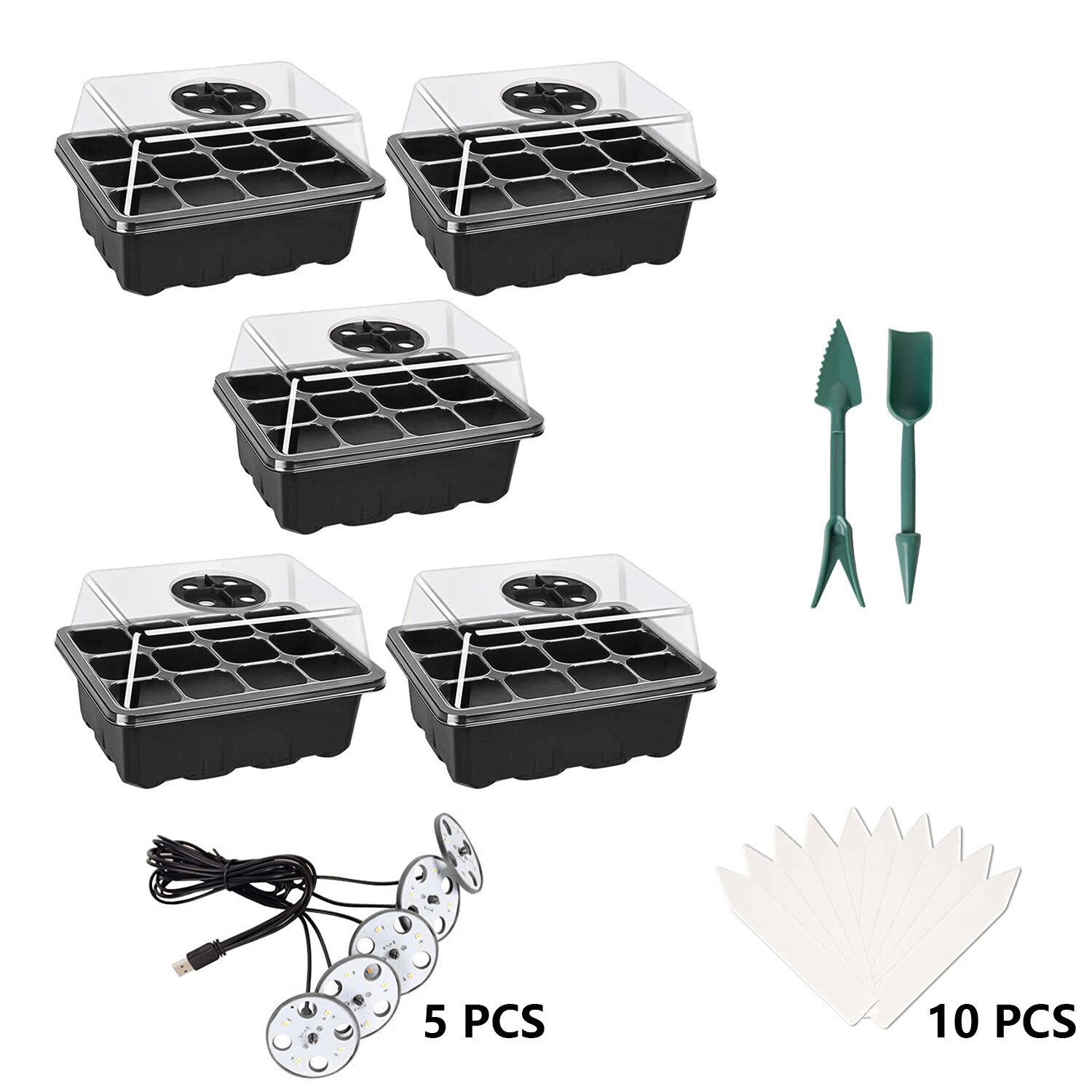 5 -pack startbrickor för växtfrö, startbricka för plantor med odlingsbrickor för odling av lätta växthus med hål 60 celler per bricka: 5 st