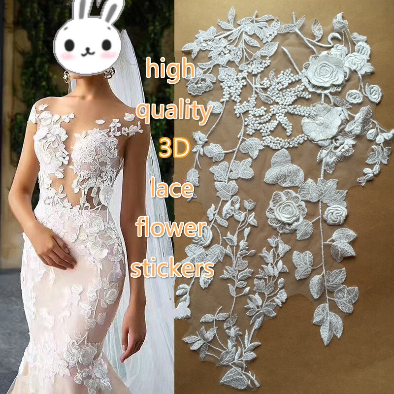 Thick Three-dimensional Petal Rayon Embroidery Stick DIY High Set Wedding Special Use DIY Lace Flower58*31cm 1piece