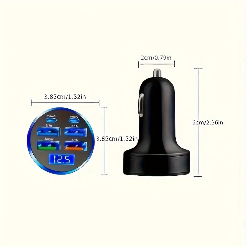 6-- in- -1 snelle usb-autolader met led-display, snellader voor meerdere apparaten, snellader met dubbele pd-aansluiting voor in de auto en usb-oplader